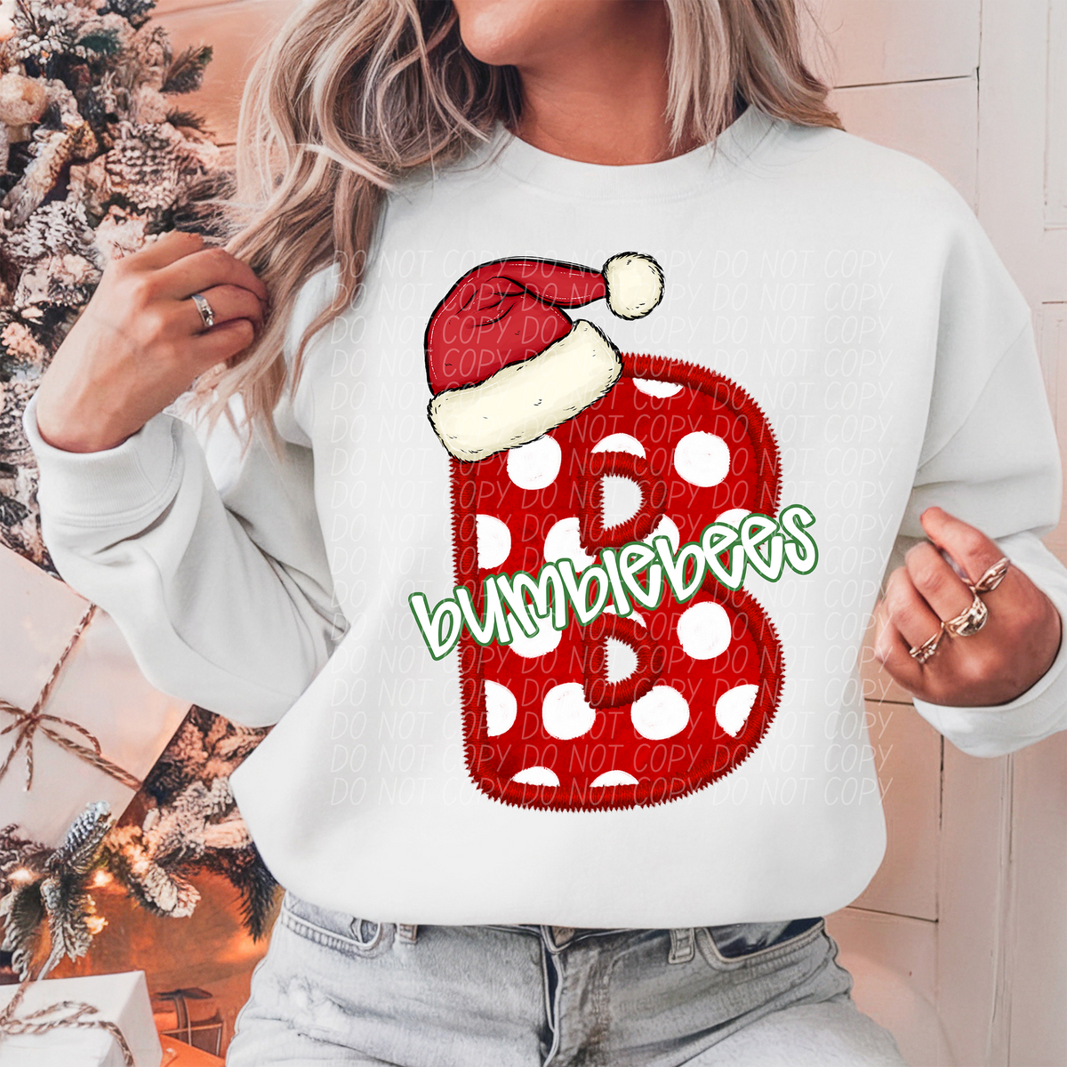 B Bumblebees Christmas Faux Embroidery (CITY) 66277 DTF transfer