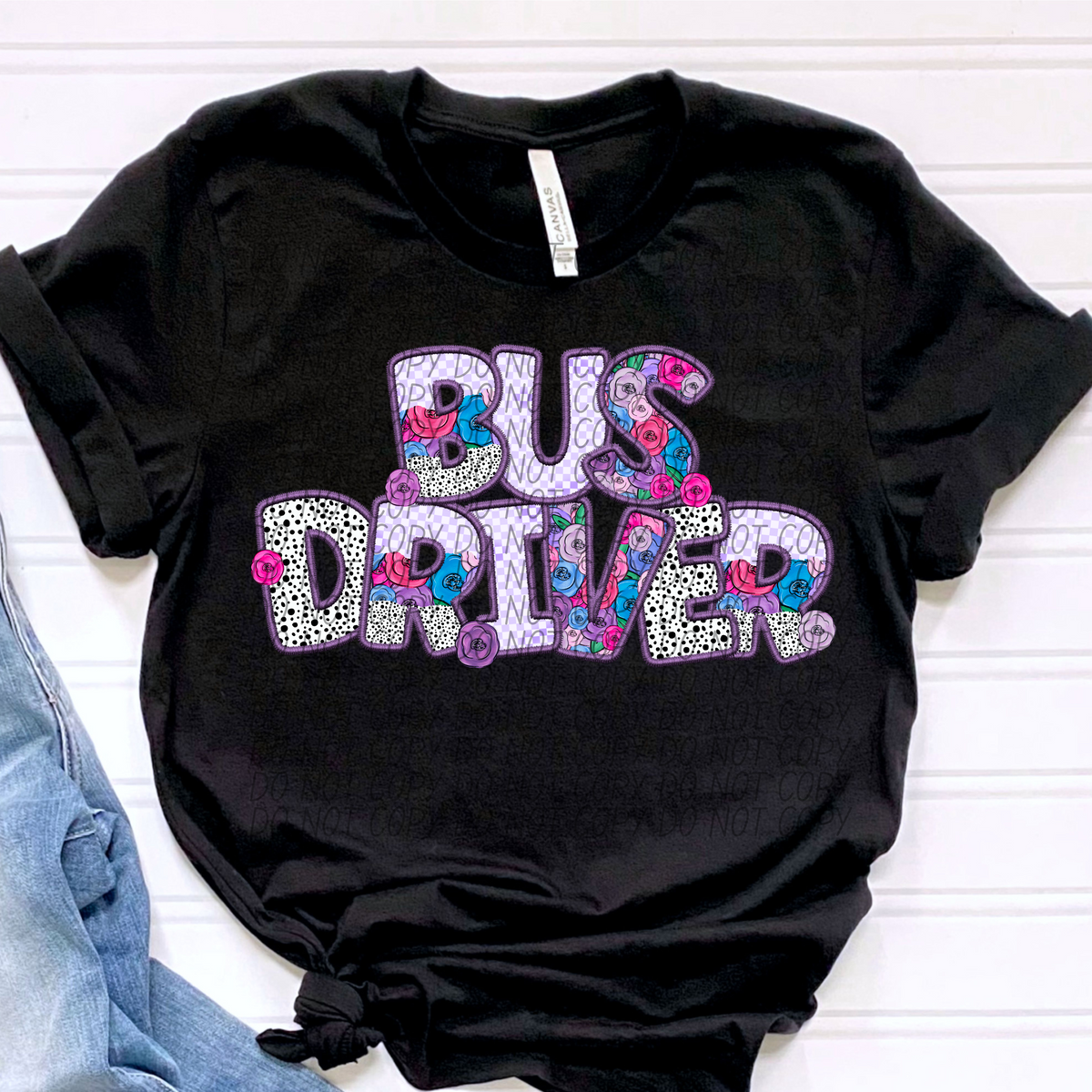 Bus Driver Floral Purple Checkered (CITY) DTF transfer