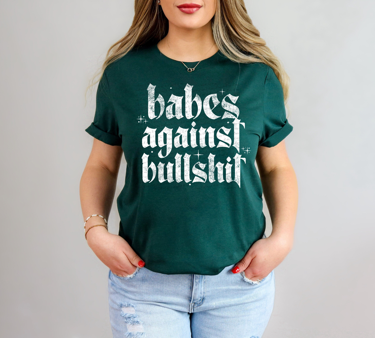 Babes Against Bullshit Gothic Font White Grunge 86480 DTF Transfer