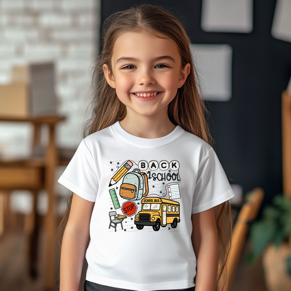 Back 2 School - Pencil Bag Ruler Chair Notes School Bus 104811 DTF transfer