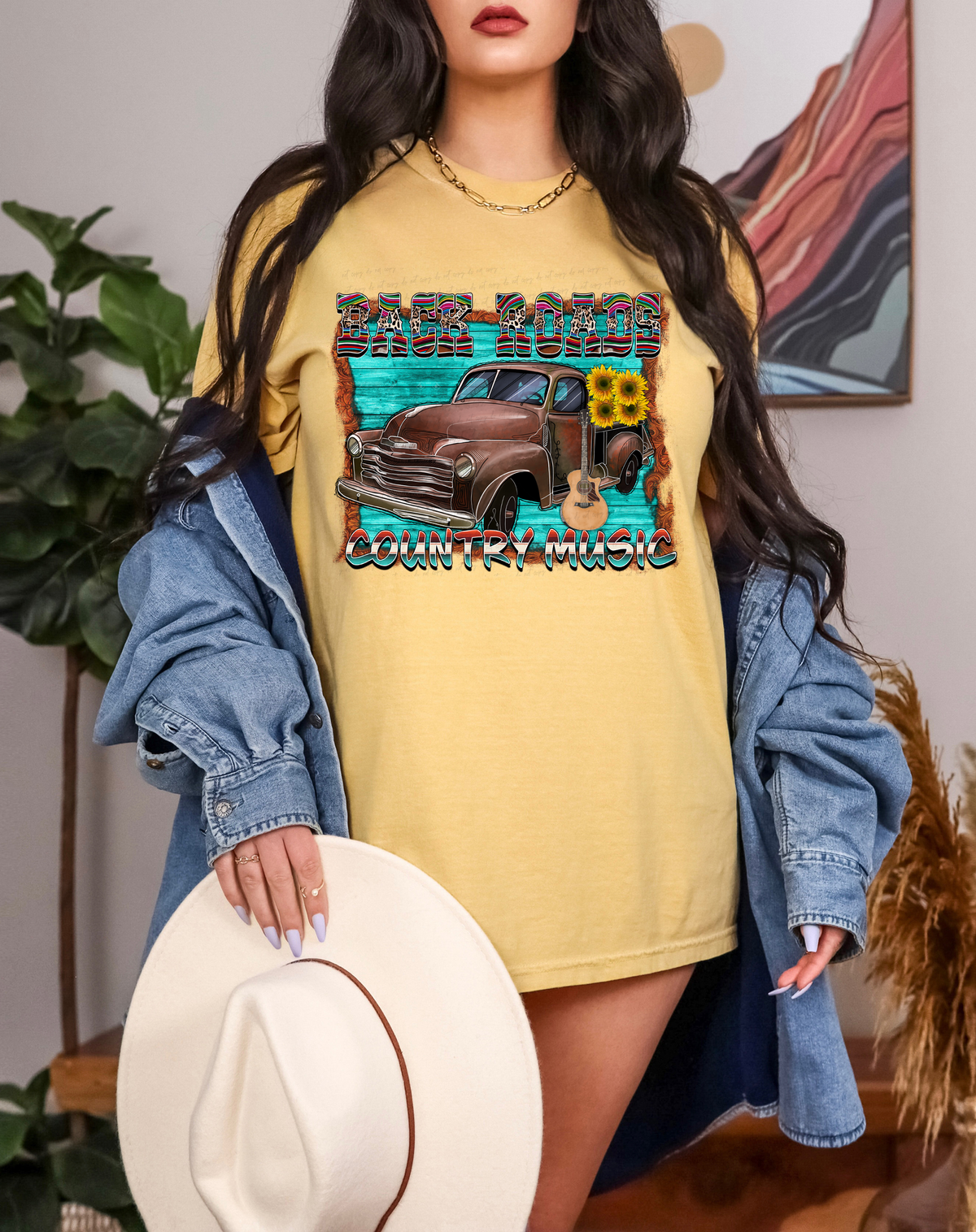 Back Roads Country Music Car with Guitar 116210 DTF Transfer