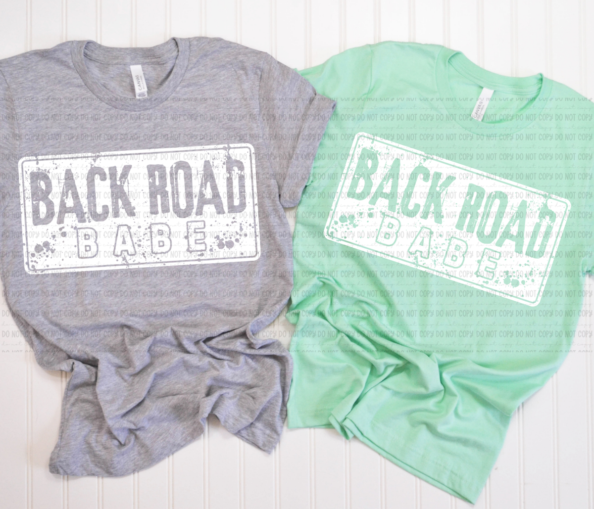 Back road babe WHITE distressed (Revel) DTF Transfer