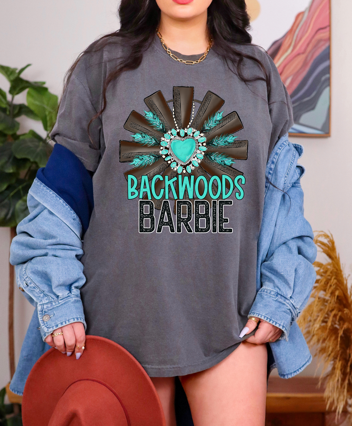 Backwoods Barbie Teal Heart Windmill 115704 DTF Transfer