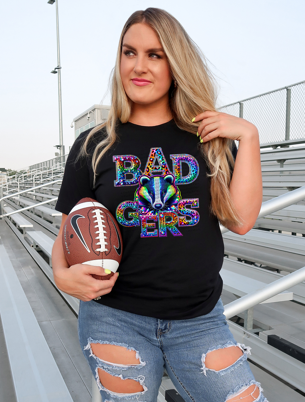 Badgers Mascots Rhinestone Leopard Rainbow 42862 DTF transfer