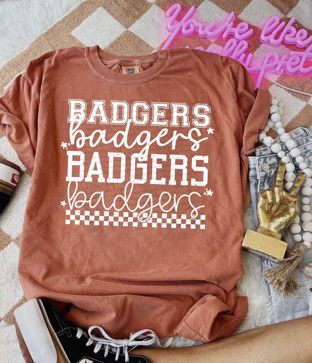 Badgers Varsity And Cursive Font White 86765 DTF Transfer