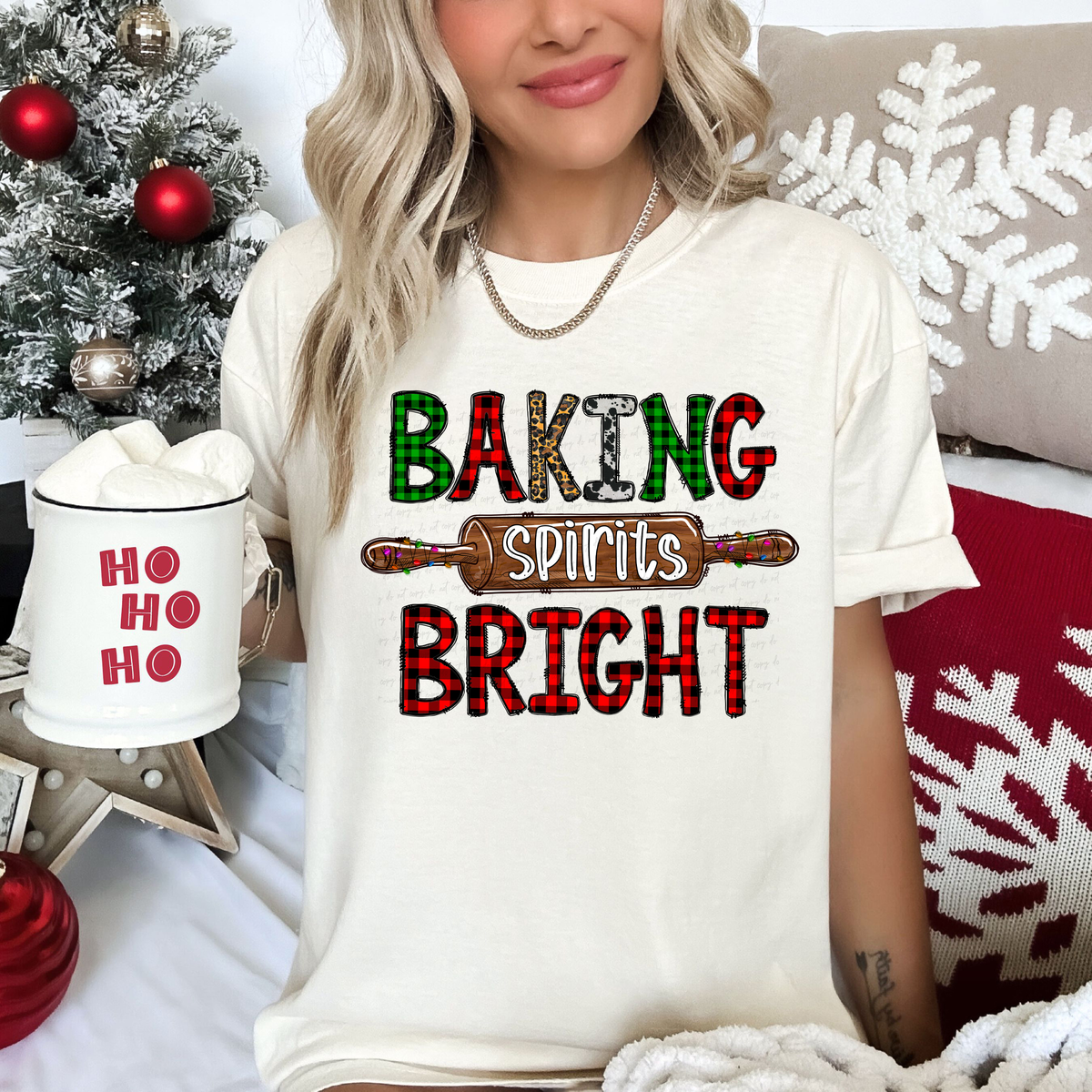 Baking Spirits Bright Plaid Font Rolling Pin 116526 DTF Transfer