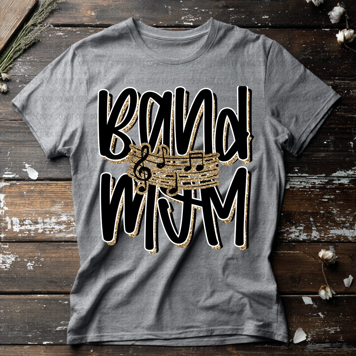 Band mom faux glitter outline and notes (Revel) DTF Transfer