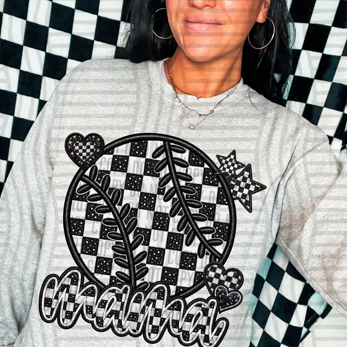 Mama with checkered Baseball (caplinger) DTF Transfer