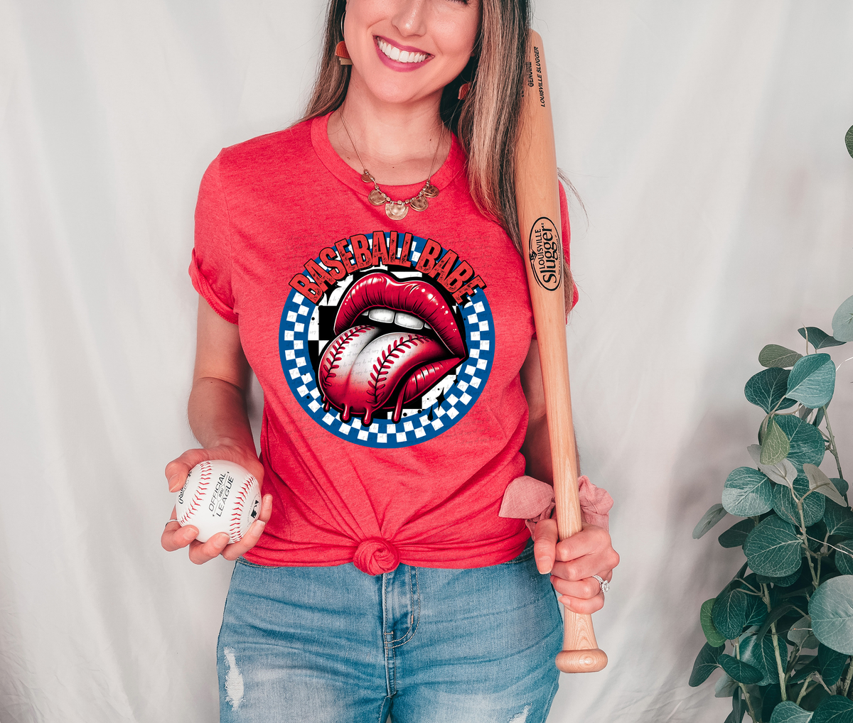 Baseball Babe Red Lips Tongue Out Red Font 81861 DTF Transfer