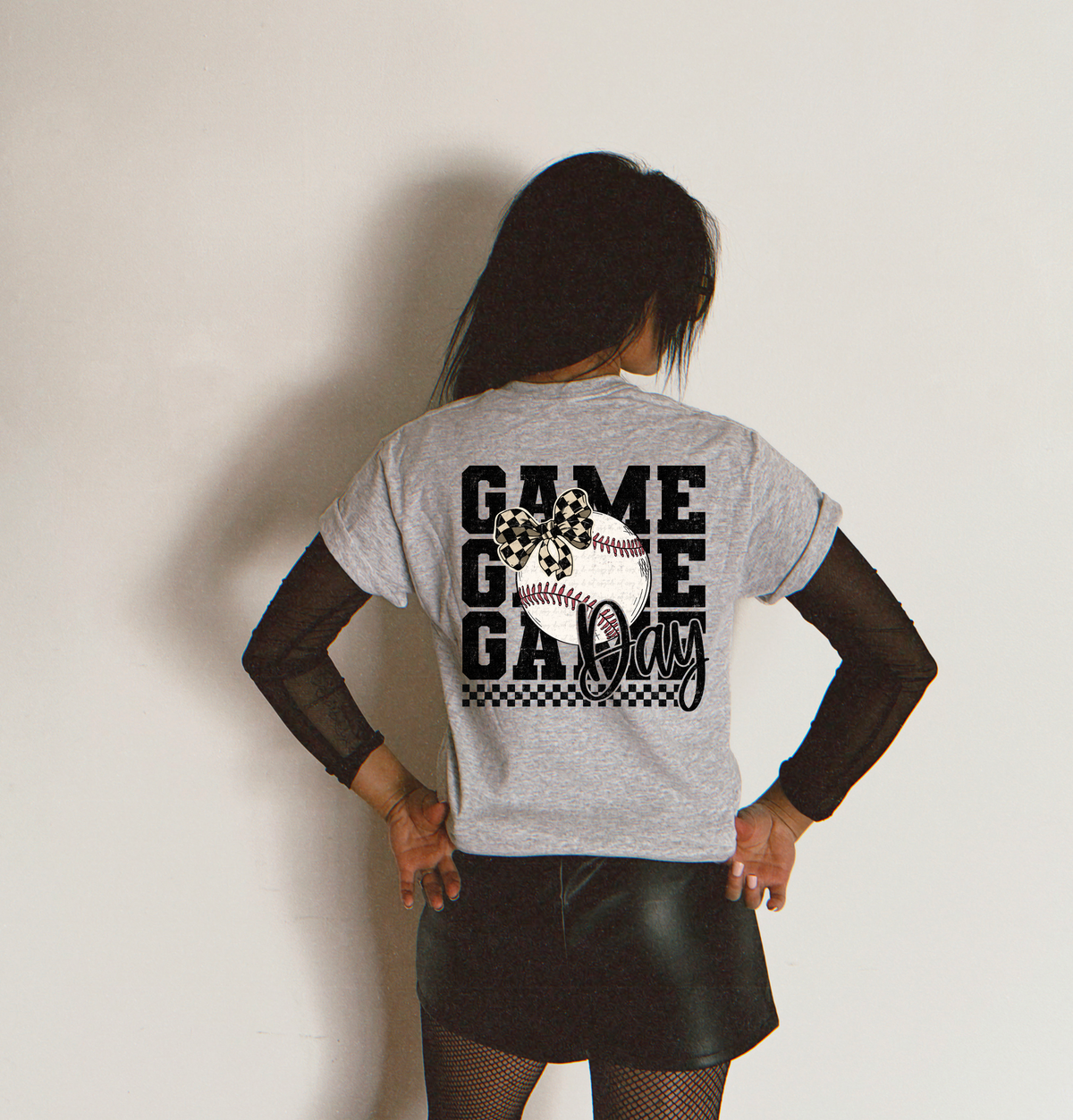 Baseball Brown Checkered Bow Back 110096 DTF transfer