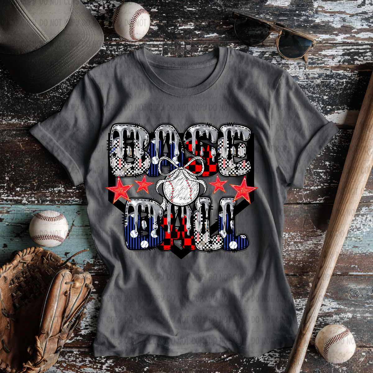Baseball with bow SILVER drip (Revel) DTF Transfer