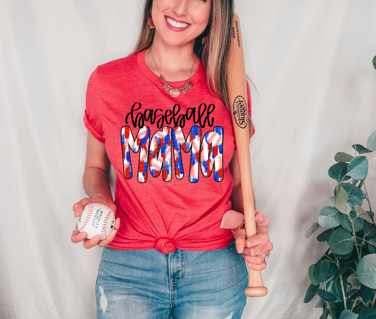 Baseball Mama Red Blue Brushstroke 81871 DTF Transfer