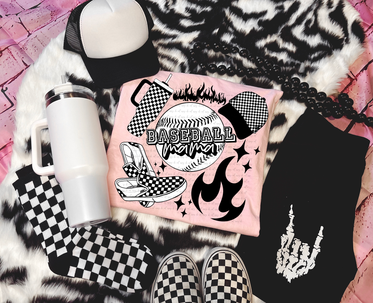 Baseball Mama Tumbler Cap Shoes Checker 81872 DTF Transfer