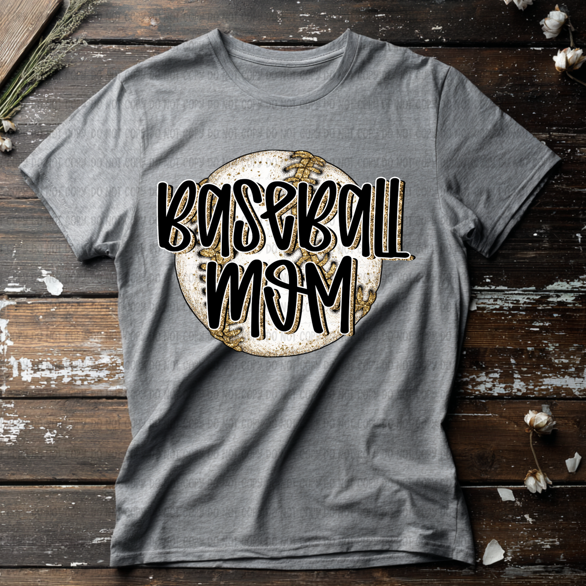 Baseball mom faux glitter outline (ball background) (Revel) DTF Transfer