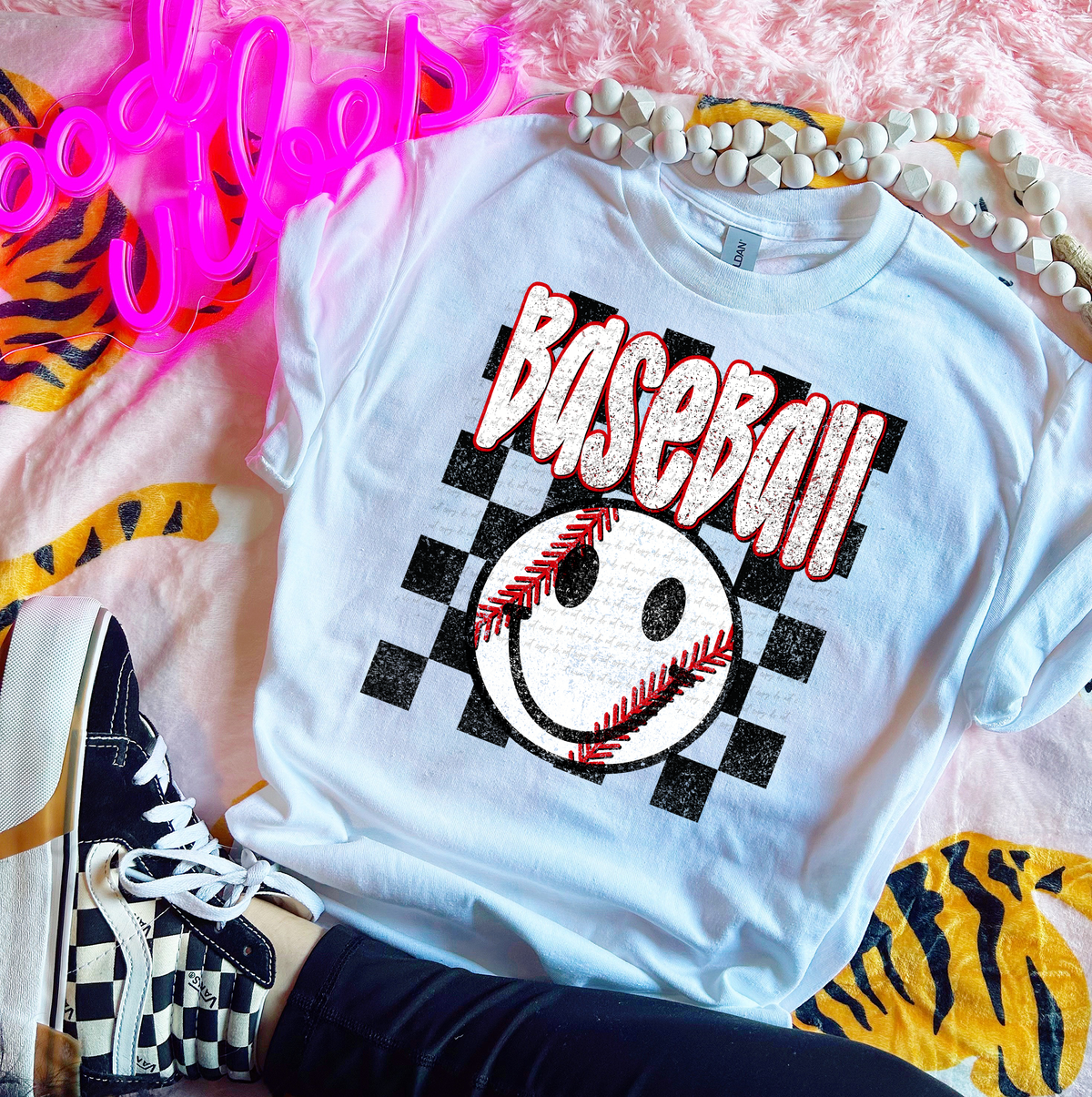 Baseball Smiley Checker Distressed 81879 DTF Transfer