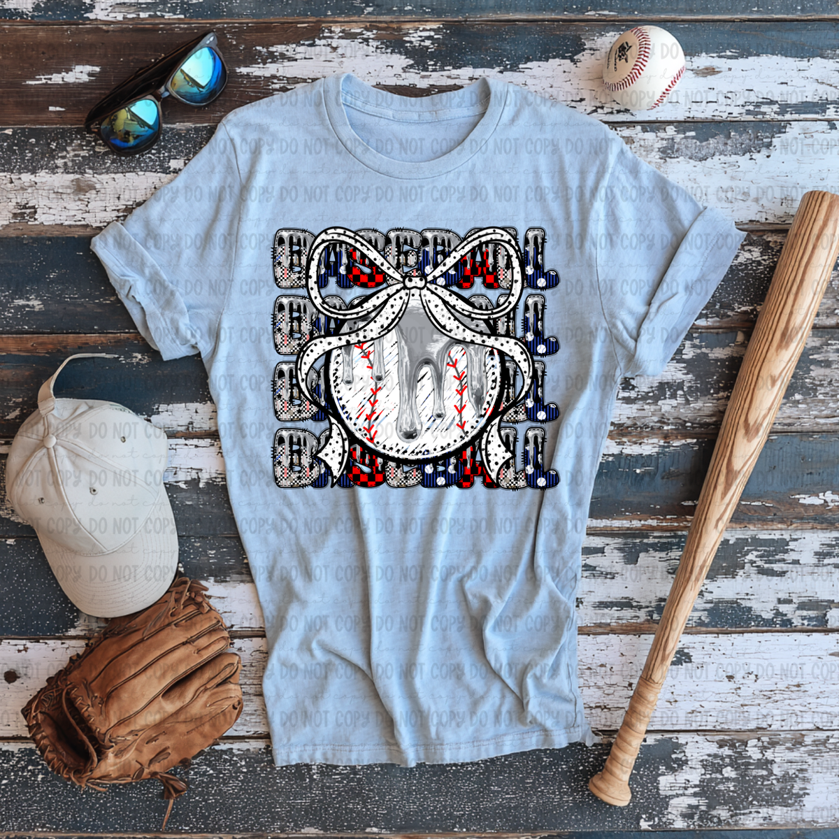 Baseball stacked with bow SILVER drip (Revel) DTF Transfer