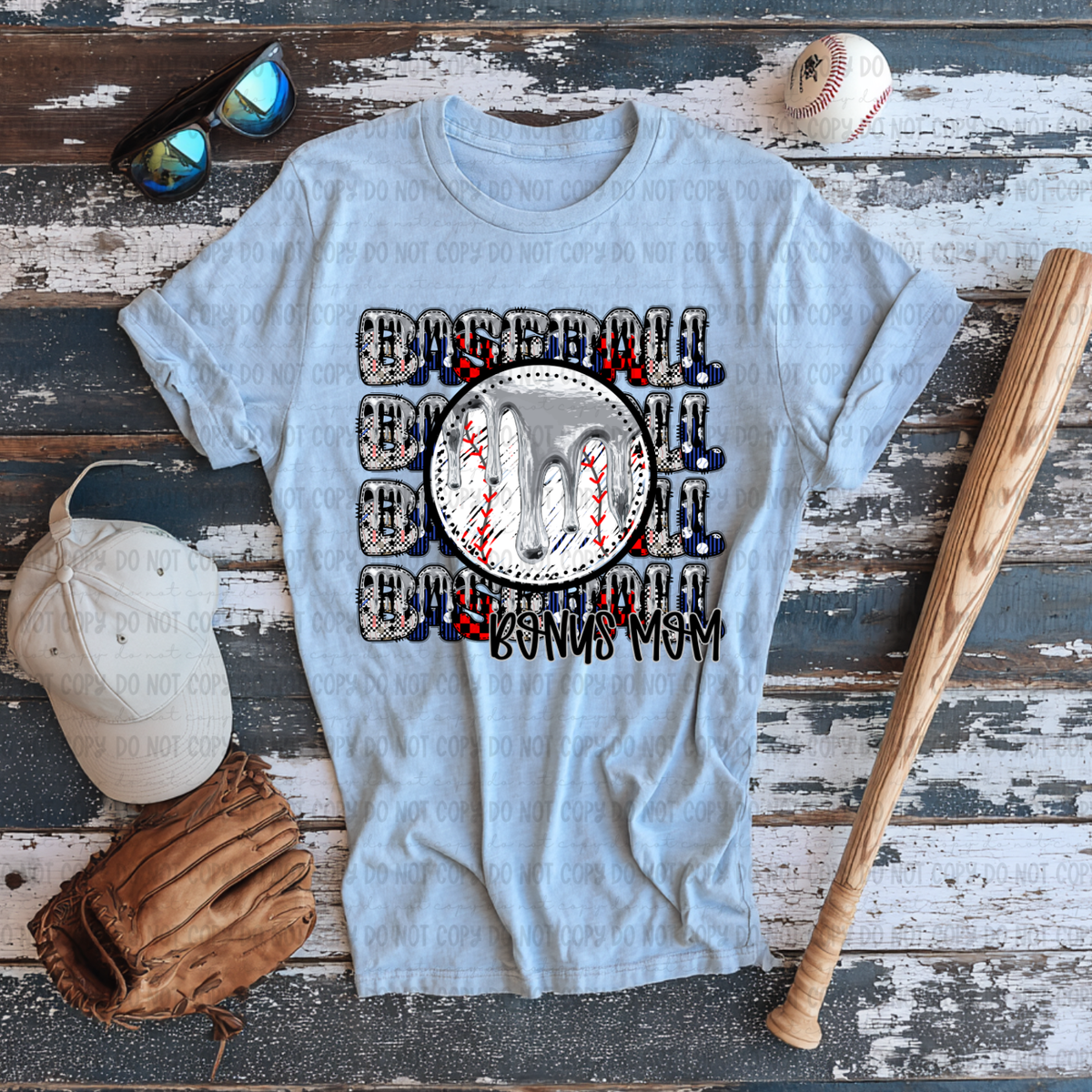 Baseball bonus mom stacked SILVER drip (Revel) DTF Transfer