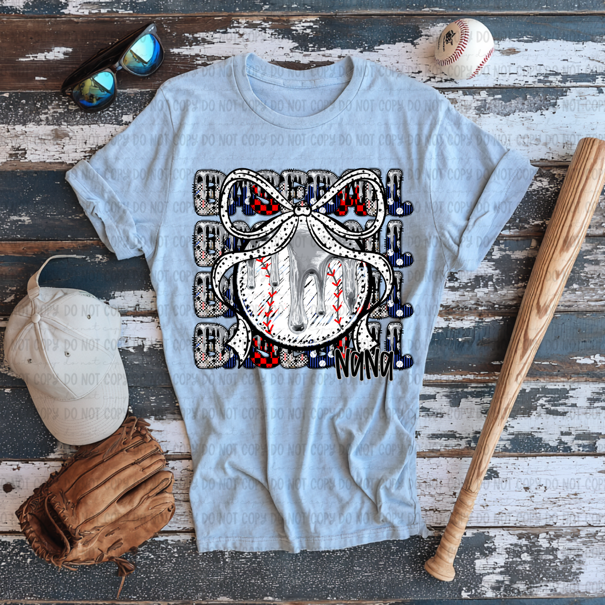 Baseball nana with bow stacked SILVER drip (Revel) DTF Transfer