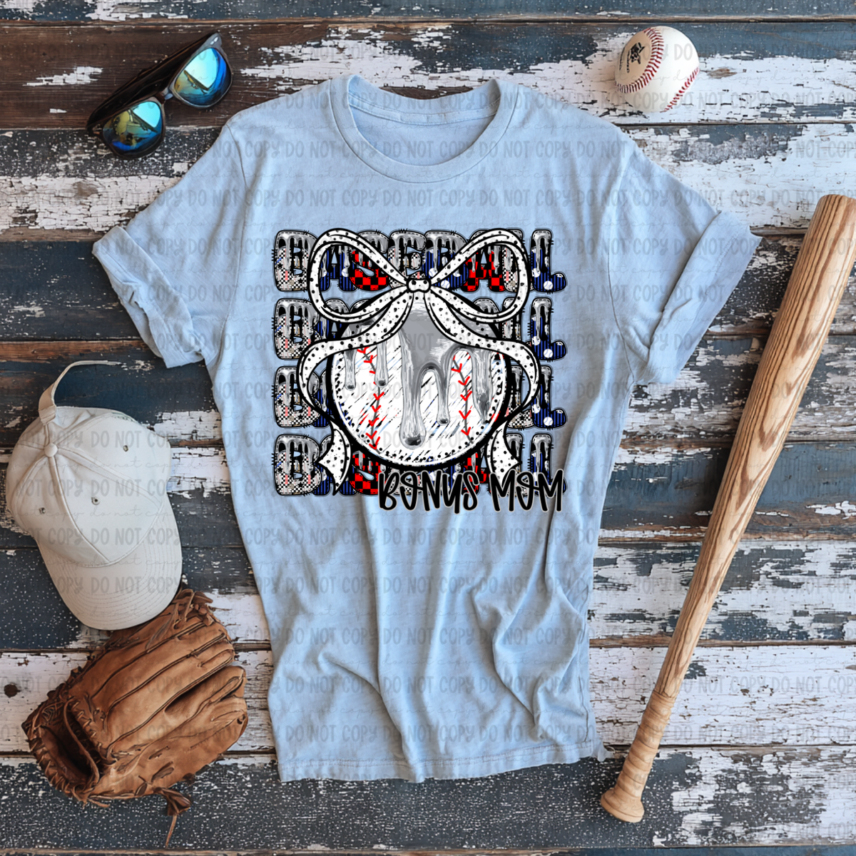 Baseball bonus mom with bow stacked SILVER drip (Revel) DTF Transfer