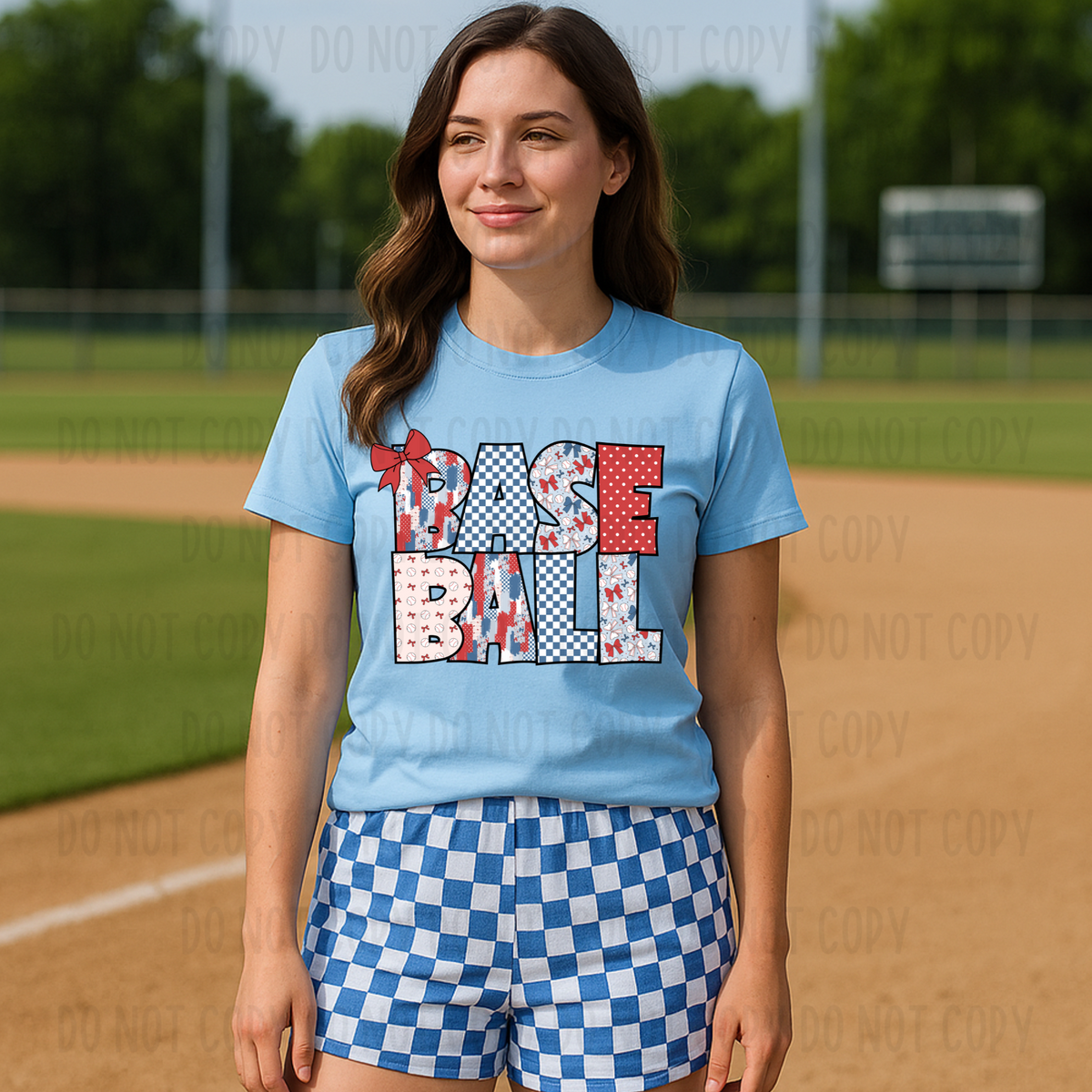 Baseball patterned with red bow (Canvista) 102323 DTF transfer