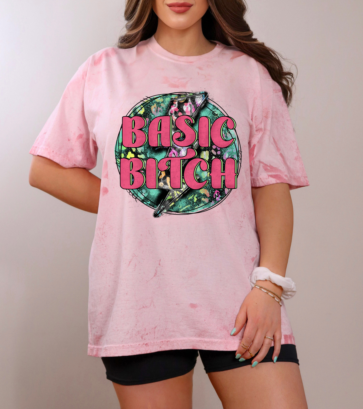 Basic Bitch Pink Font Floral Circle Lightning Bolt Background 115658 DTF Transfer