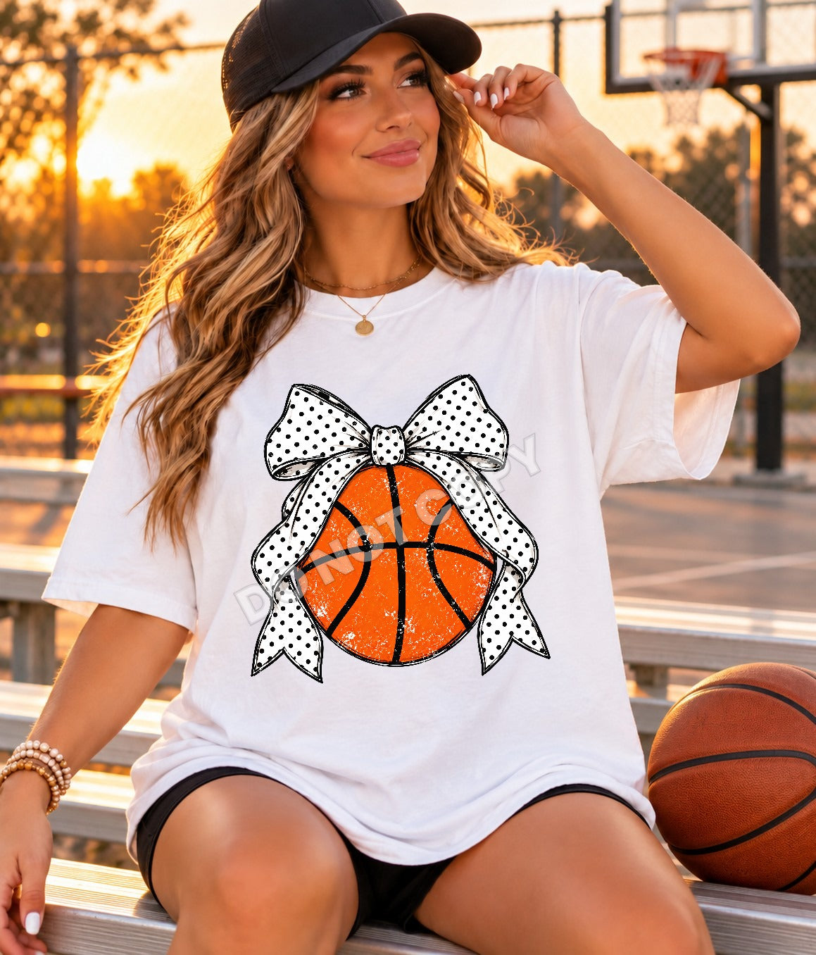 Basketball black and white polkadot flowy bow (Parker) DTF Transfer