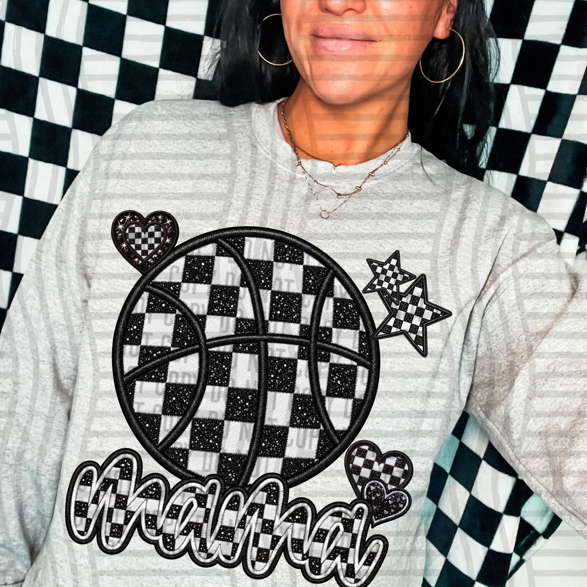Mama with checkered basketball  (caplinger) DTF Transfer