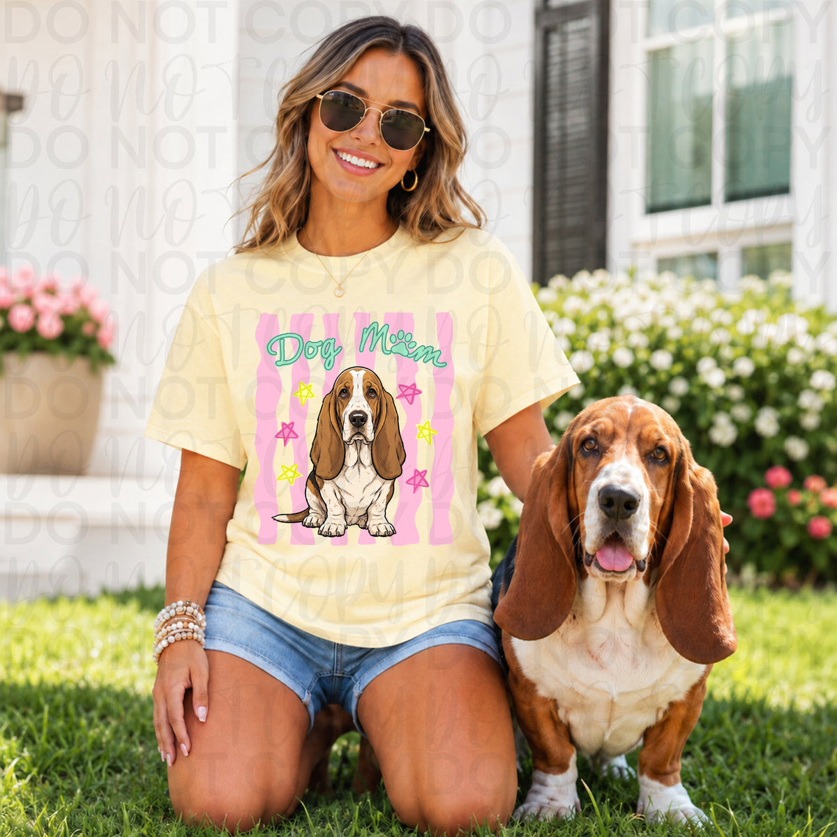 Dog mom PINK stripes basset hound (UAC) DTF Transfer
