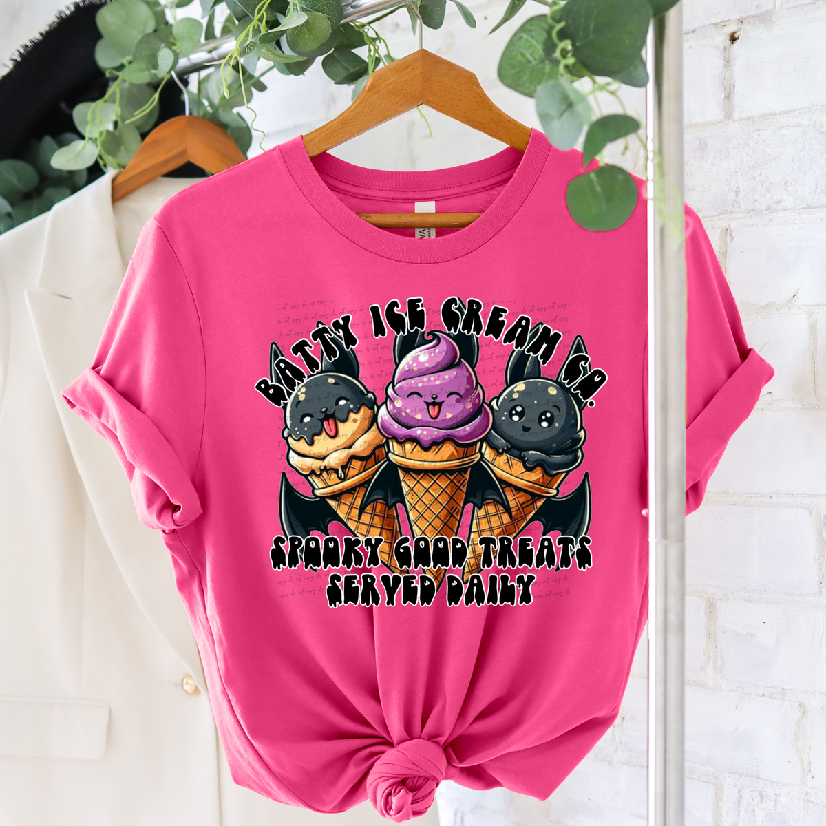 Batty Ice Cream Co. Spooky Good Treats Served Daily Purple Middle 74671 DTF Transfer