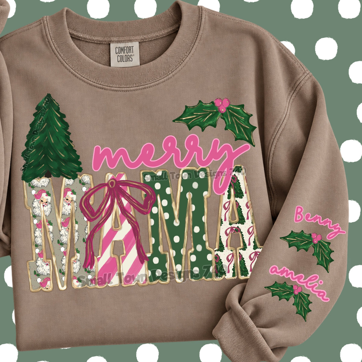 Merry Mama with pink bow (STD) DTF Transfer