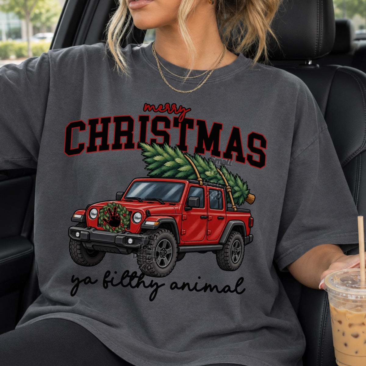 Merry Christmas ya filthy animal red J (STD) DTF Transfer
