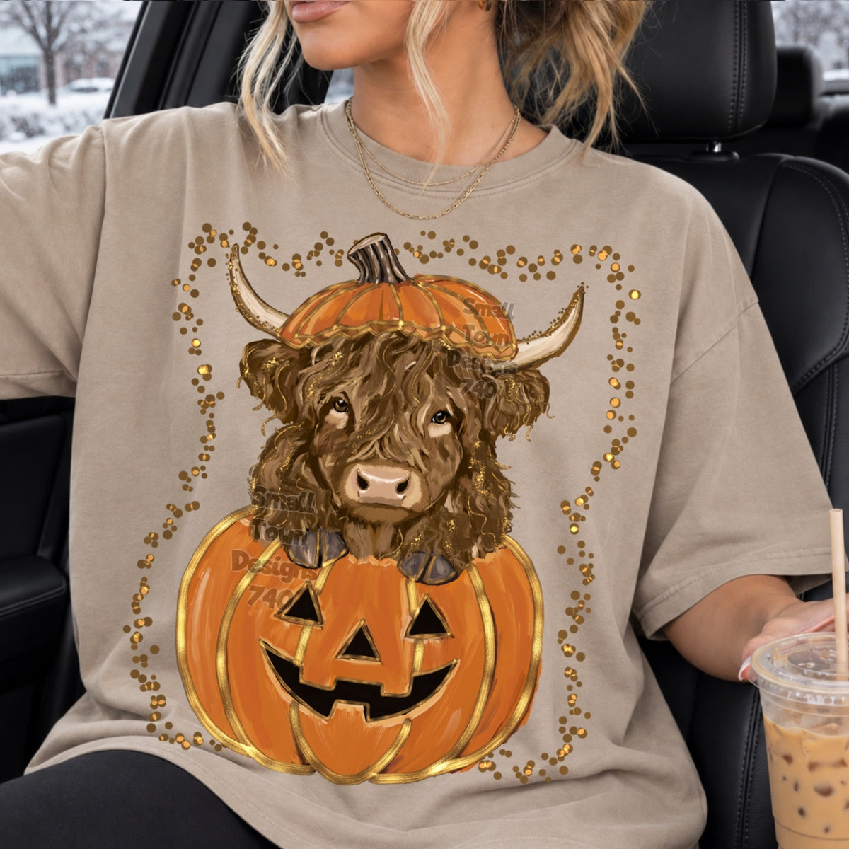 Brown highland cow in jack o lantern (STD) DTF Transfer