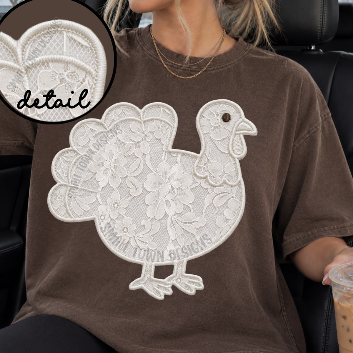 Faux lace white turkey (STD) DTF transfer