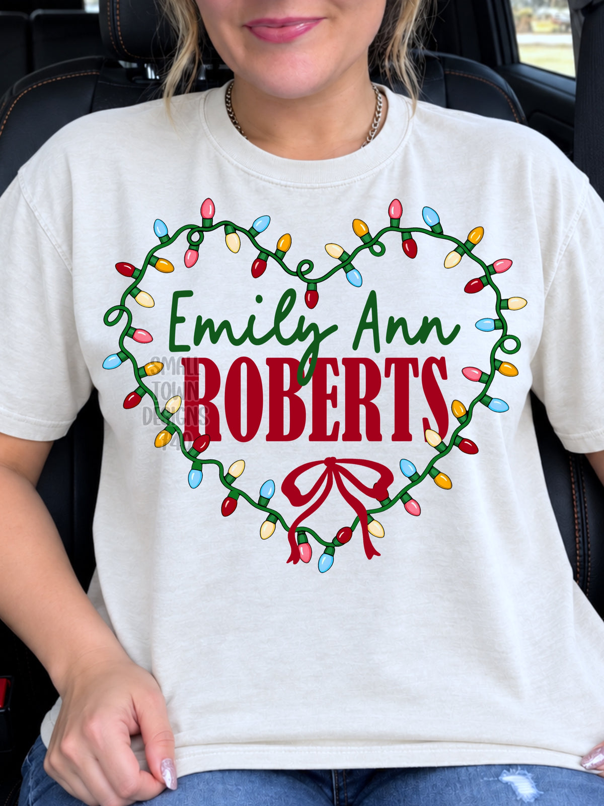 Emily Ann Christmas light heart with bow (STD) DTF Transfer