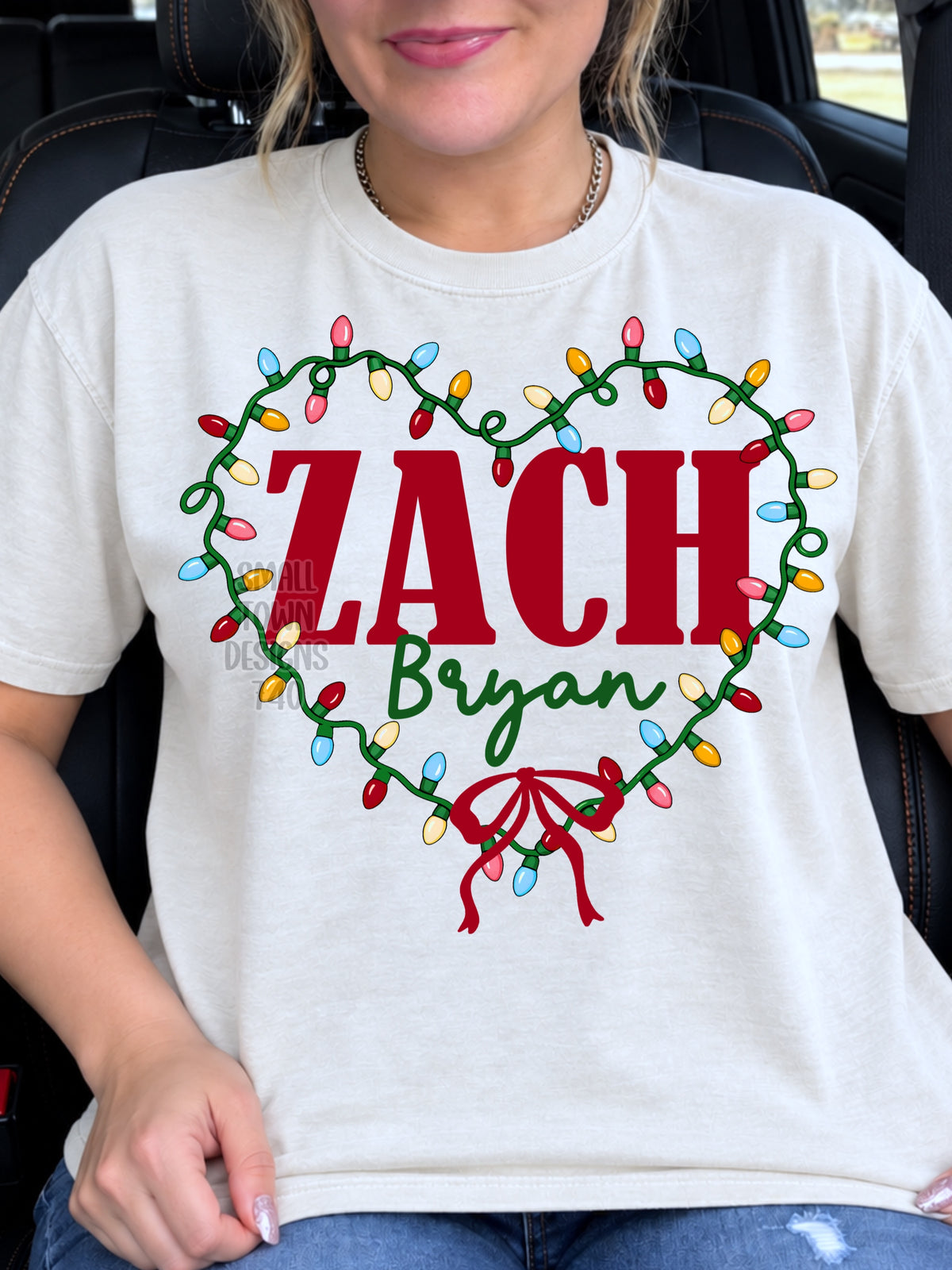 Zach B Christmas light heart with bow (STD) DTF Transfer