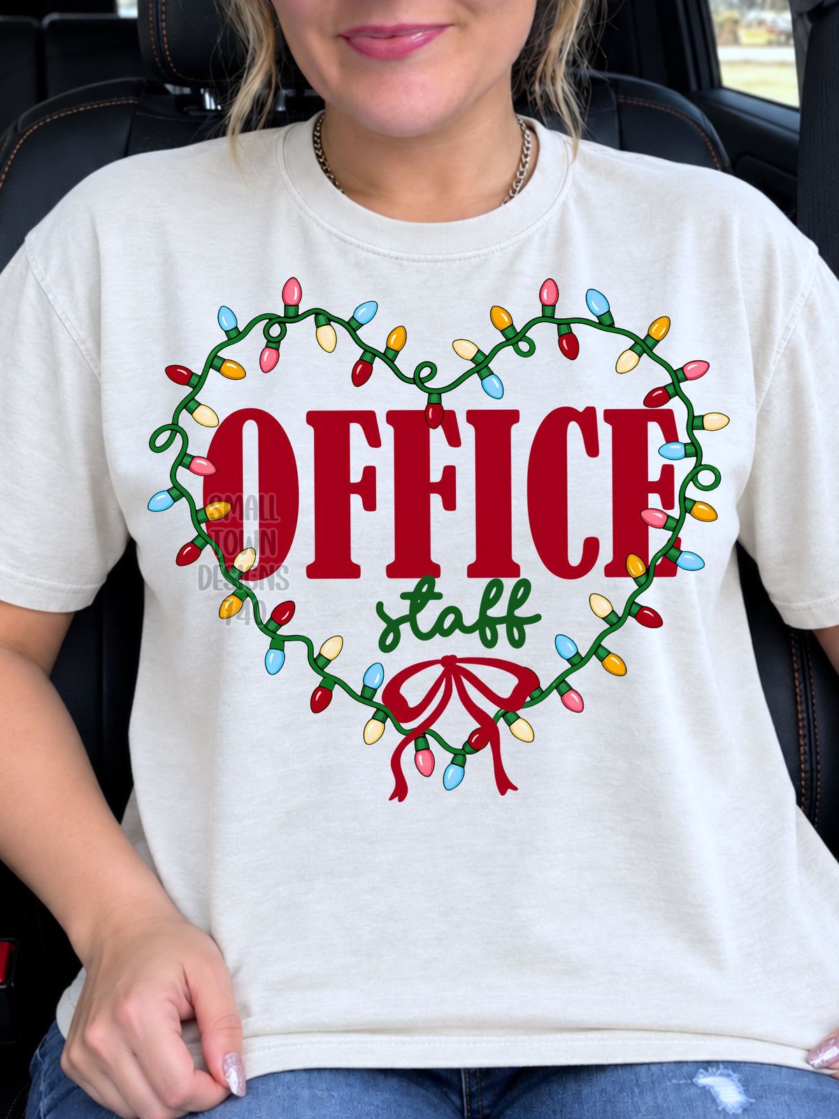 Office staff Christmas light heart with bow (STD) DTF Transfer