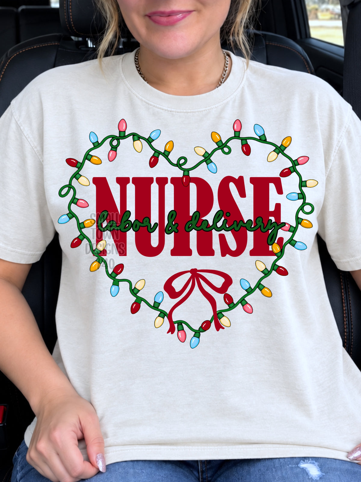 Labor & delivery nurse Christmas light heart with bow (STD) DTF Transfer