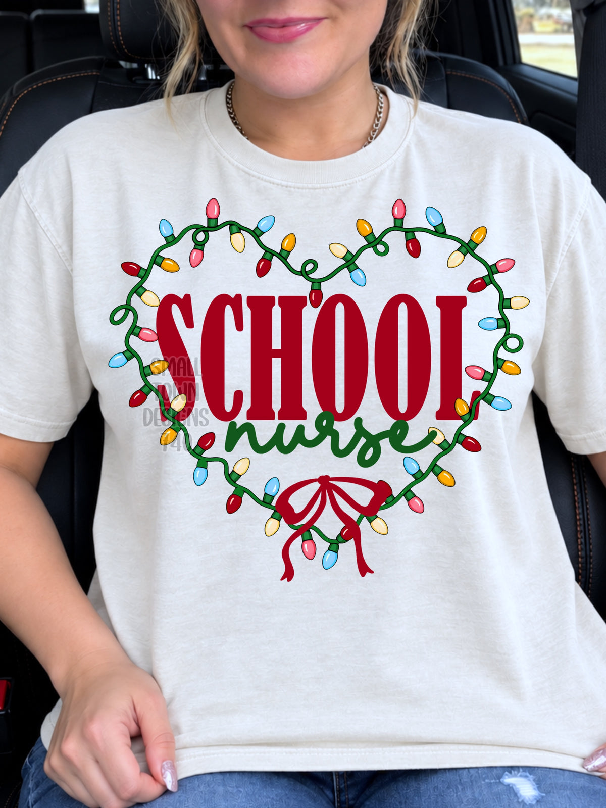 School nurse Christmas light heart with bow (STD) DTF Transfer