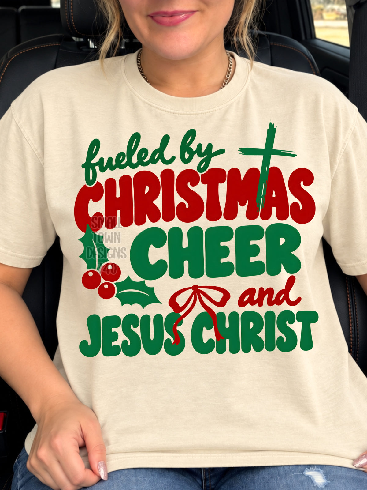 Fueled by Christmas cheer and Jesus Christ red and green (STD) DTF Transfer