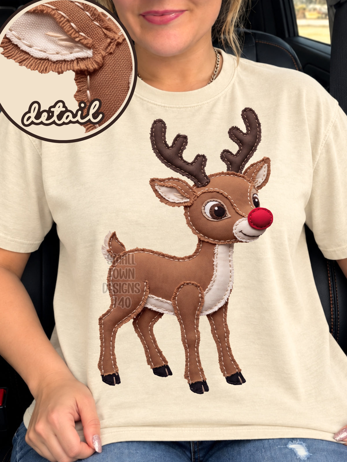 Reindeer red nose faux fabric (STD) DTF Transfer
