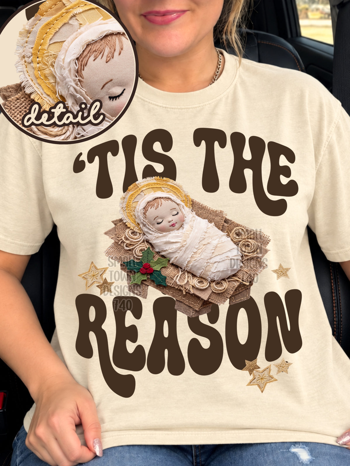 Tis the season baby Jesus faux fabric (STD) DTF Transfer