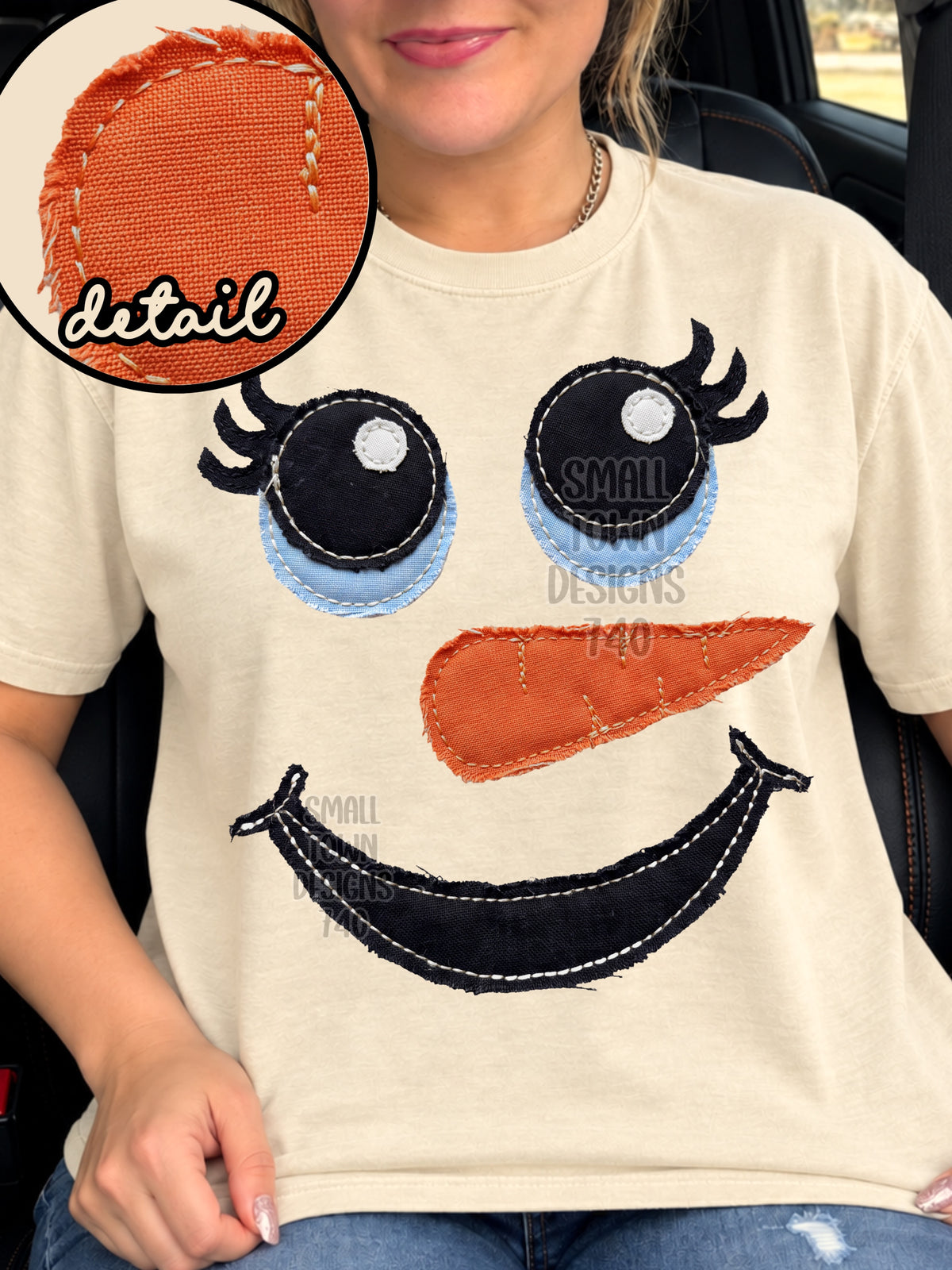 Snowman happy face faux fabric (STD) DTF Transfer
