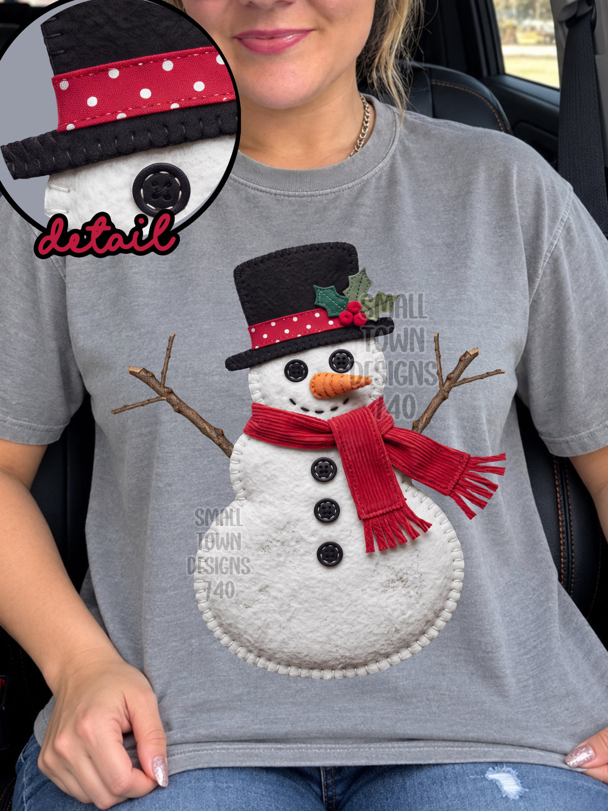 Snowman red scarf and top hat faux fabric (STD) DTF Transfer