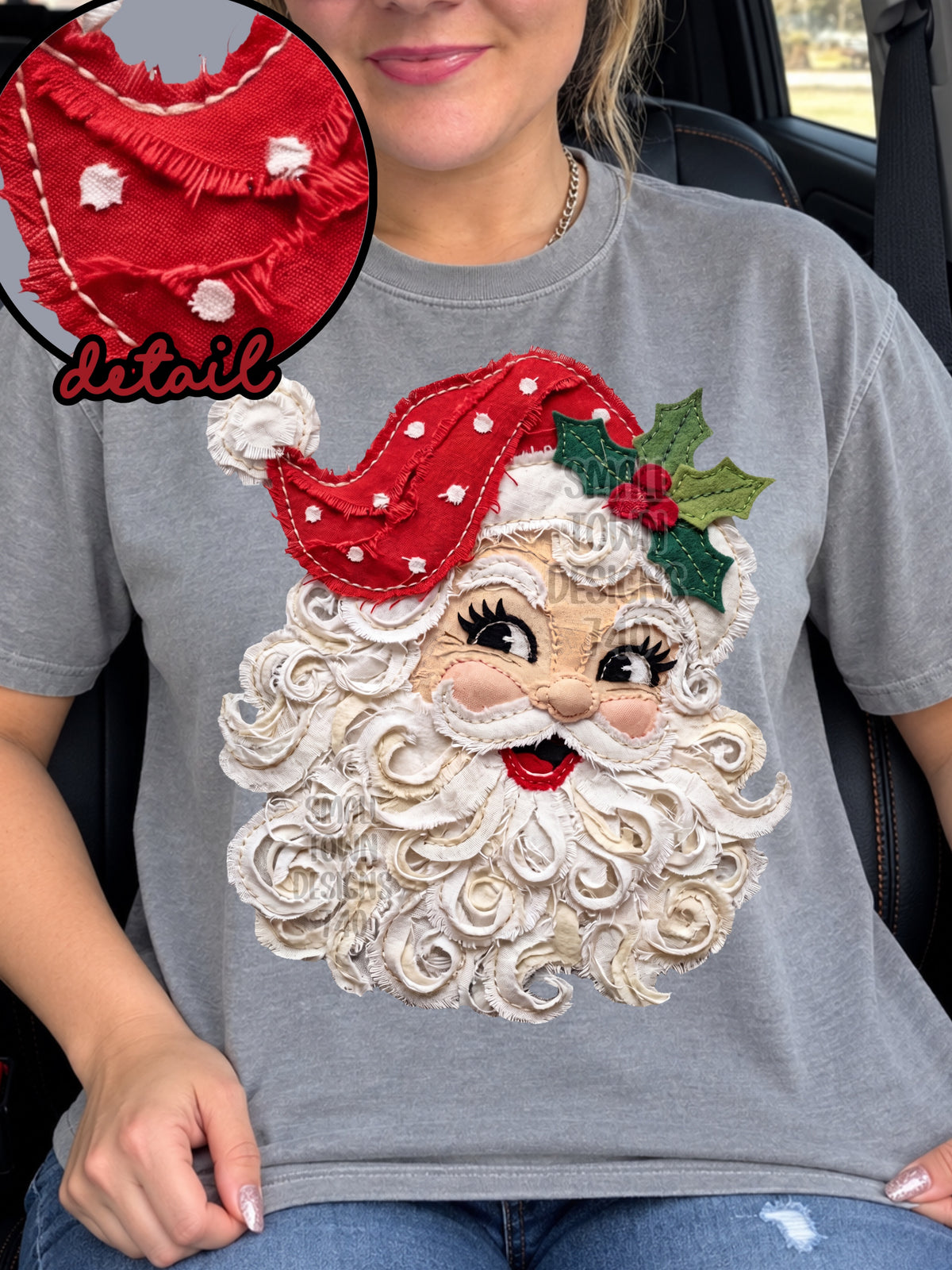 Santa red and white polkadot hat faux fabric (STD) DTF Transfer