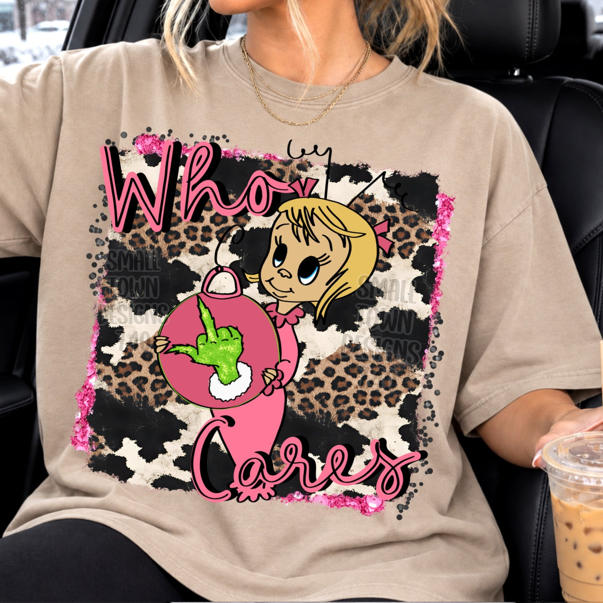 Who cares pink leopard and cow hide background (STD) DTF Transfer