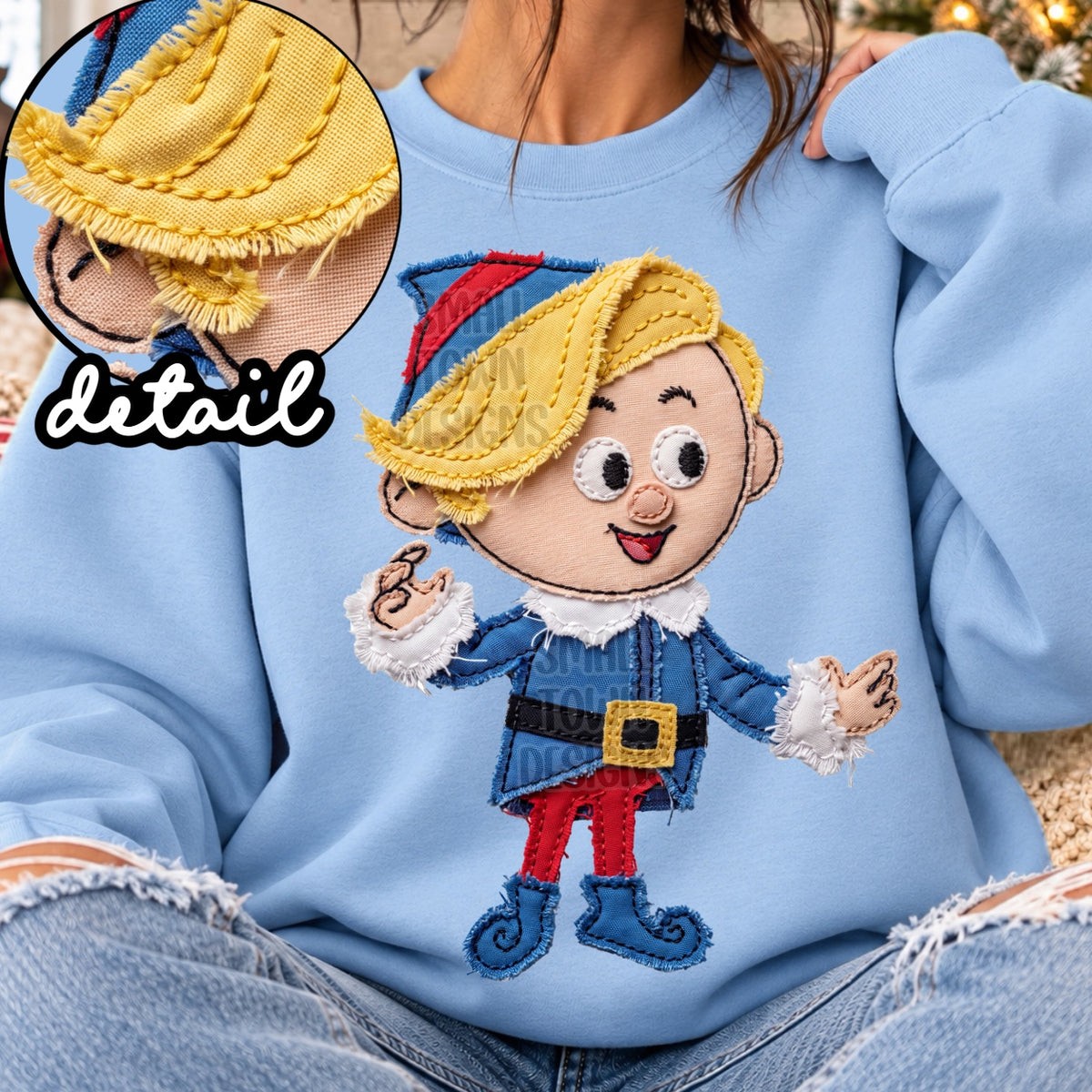 Elf boy blonde hair faux fabric patch (STD) Sunday Special DTF Transfer
