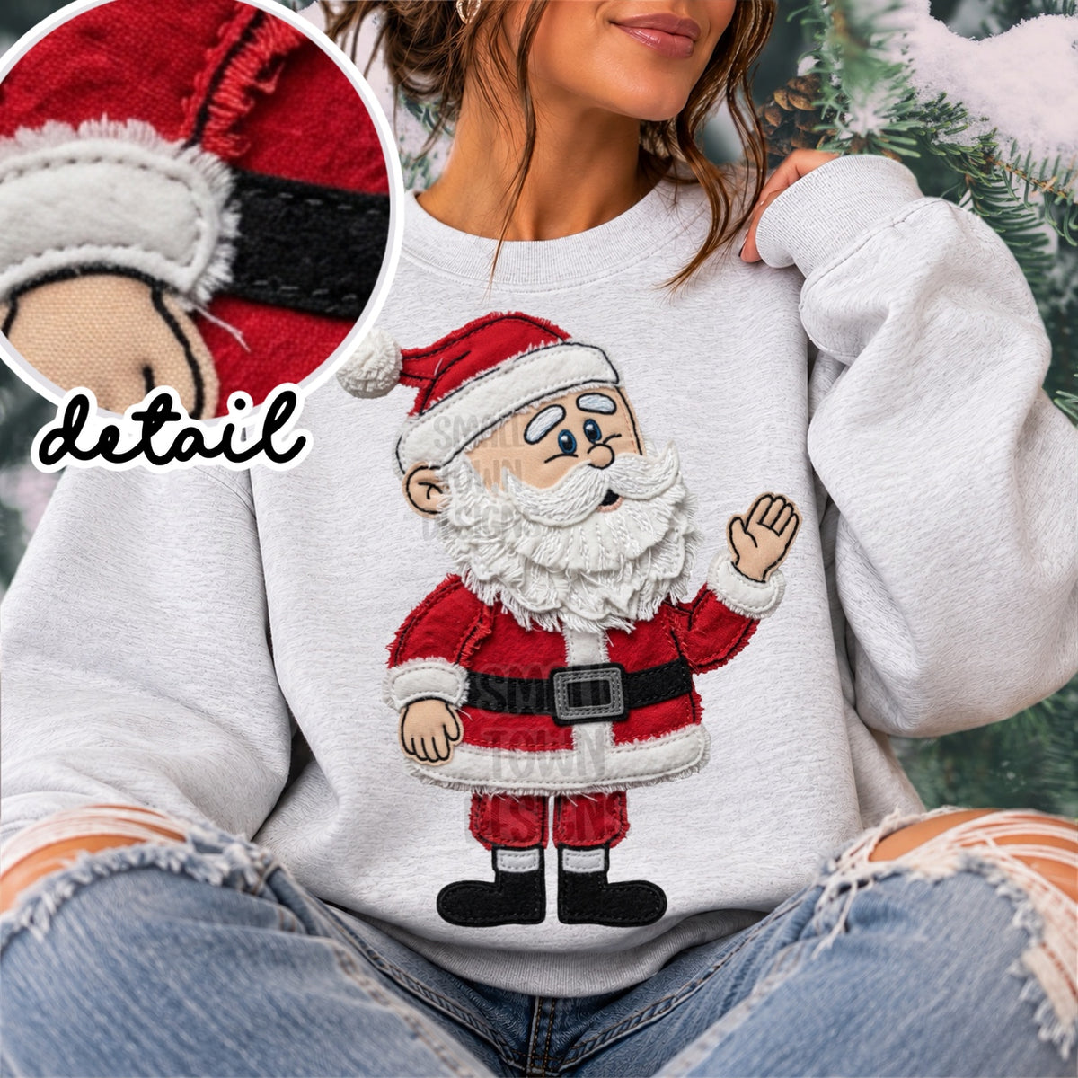 Waving Santa faux fabric patch (STD) Sunday Special DTF Transfer
