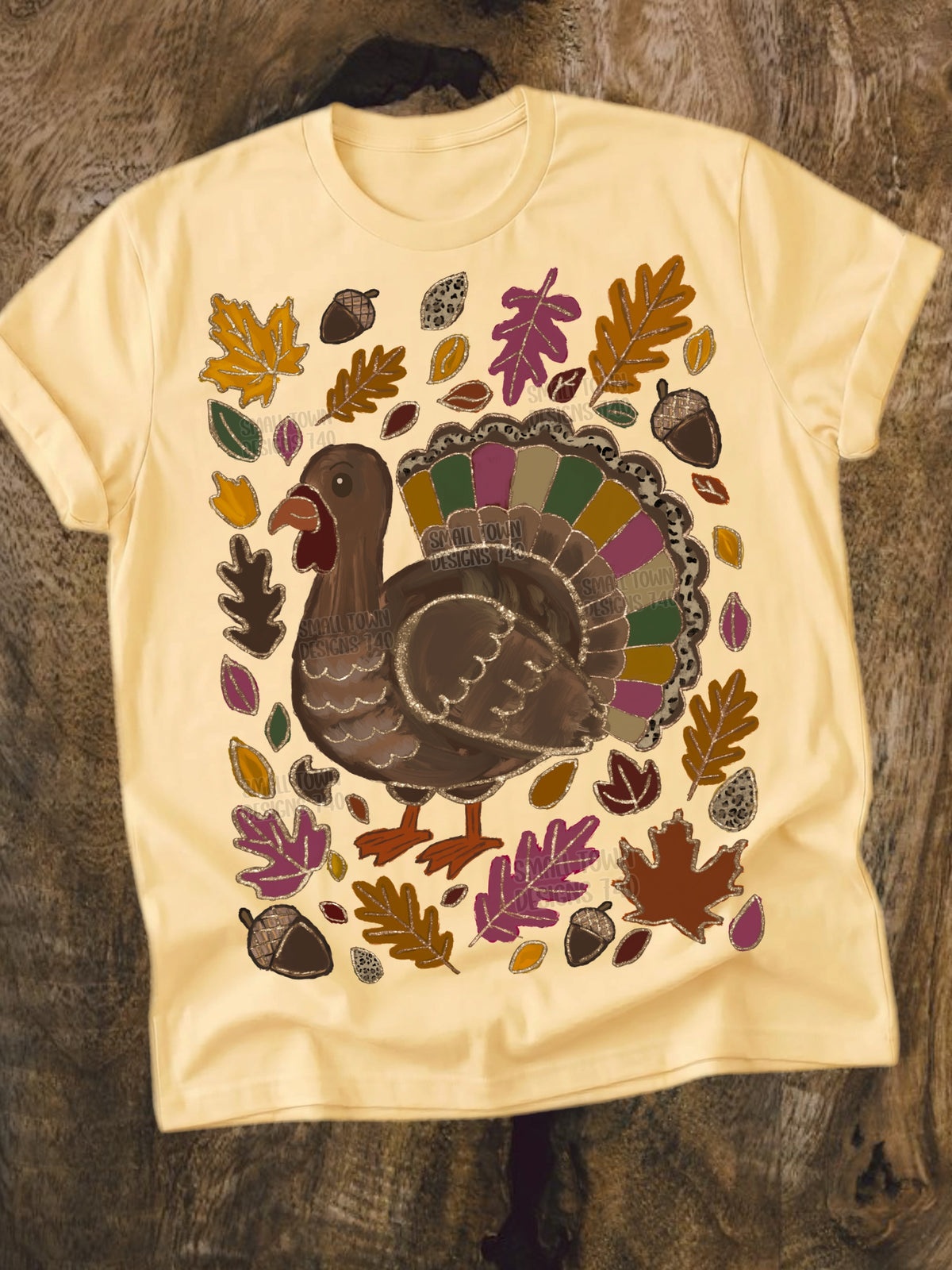 Turkey faux hand drawn with colorful leaves (STD) DTF Transfer