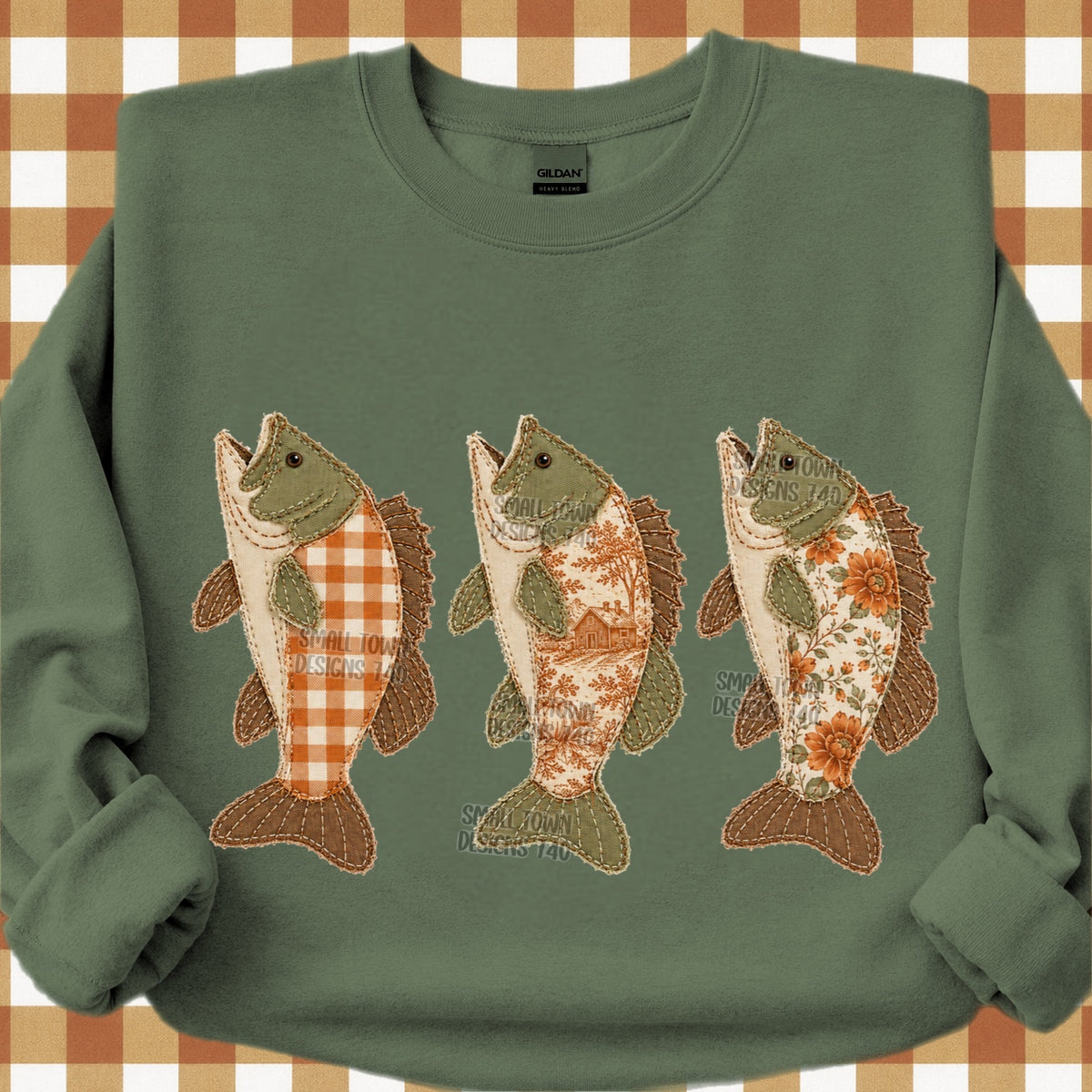 Green and orange patchwork fish (STD) DTF Transfer
