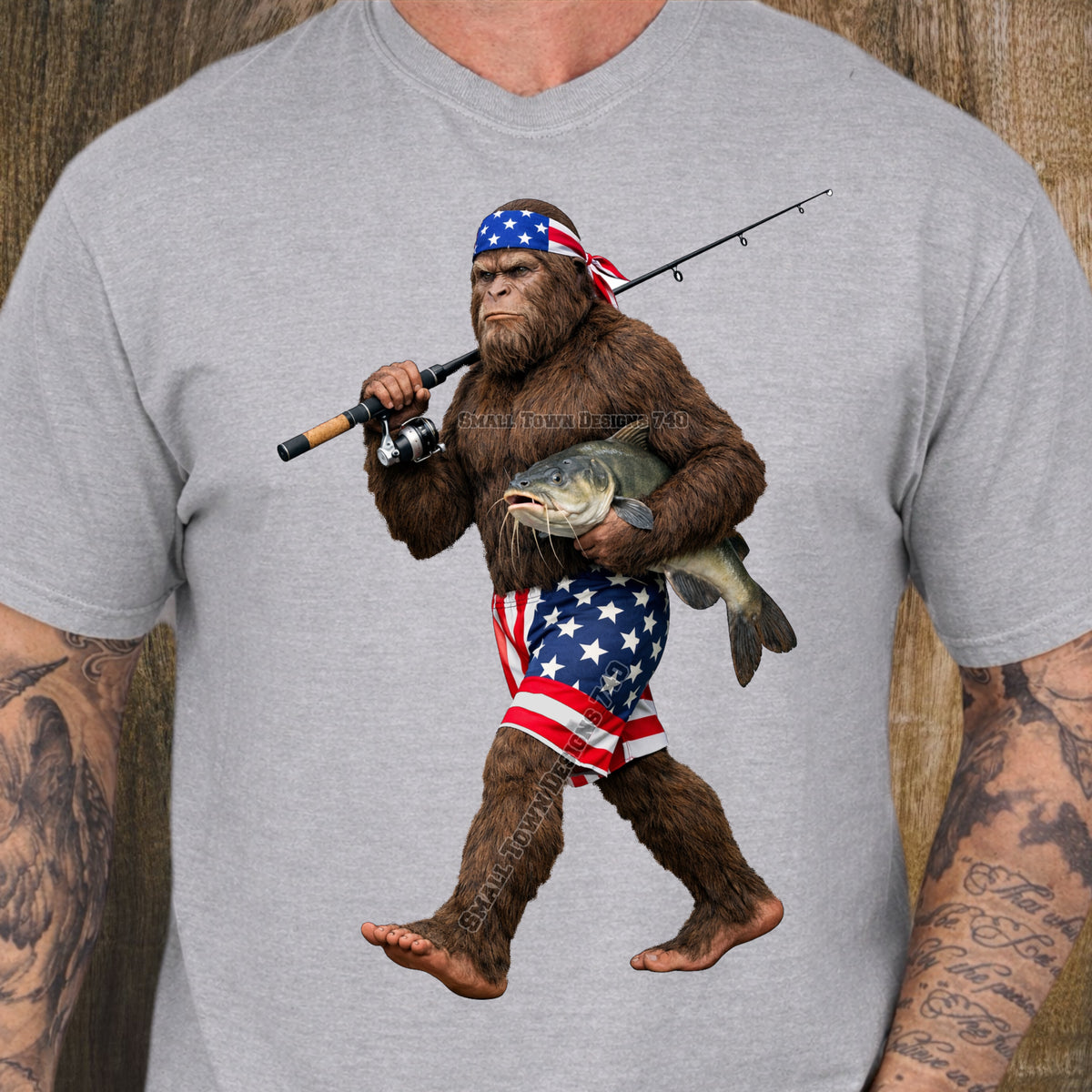Bigfoot with catfish (STD) DTF Transfer